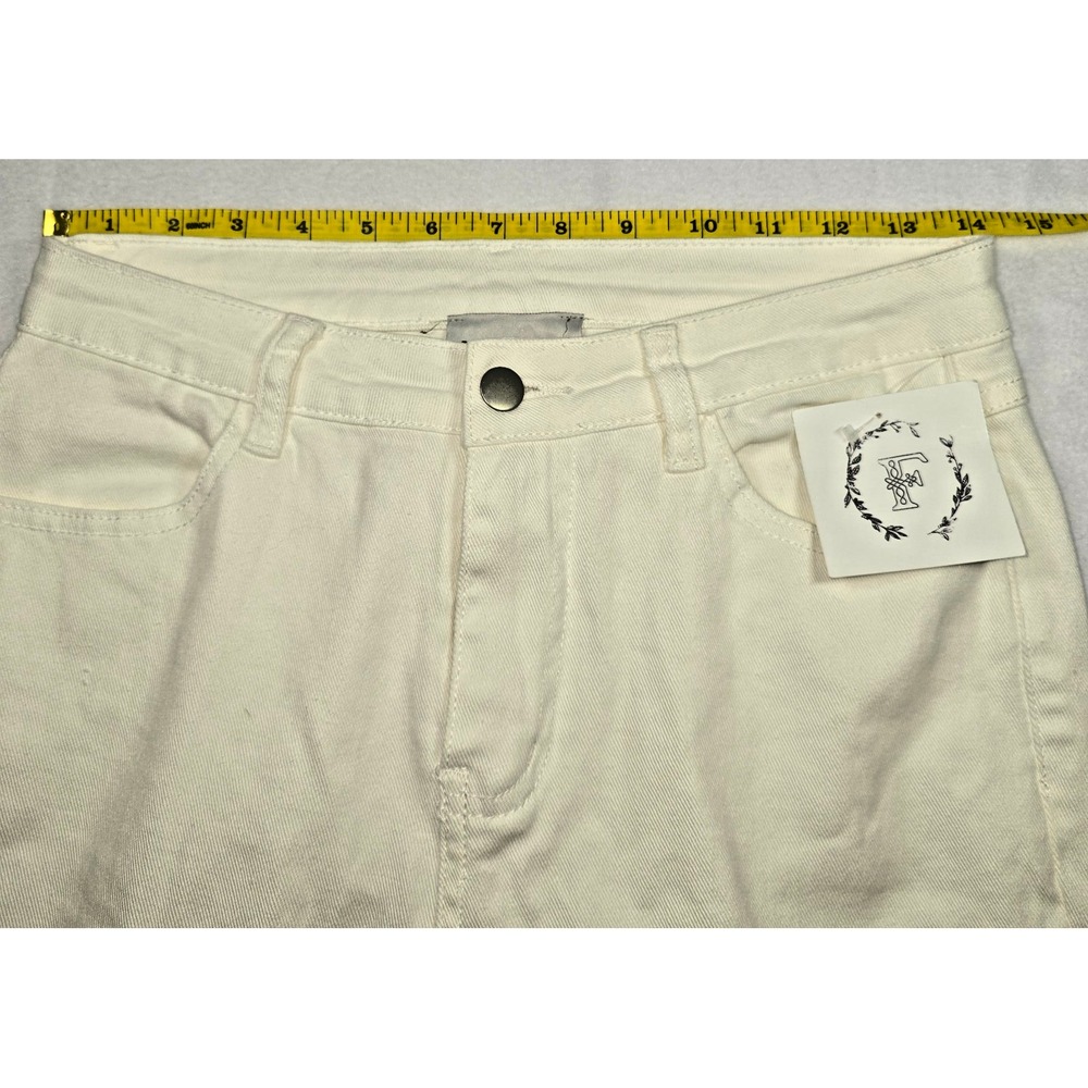 Womens White Raw Hem Flare Fairy Cottage Jean Cropped Small 28x26 Festival Indie - Picture 10 of 12